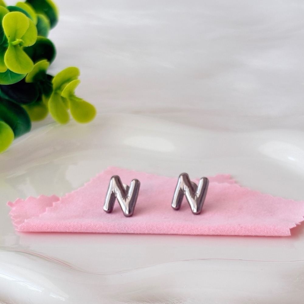 Silver Bubble Letter N Stud Earrings Stainless Steel‎